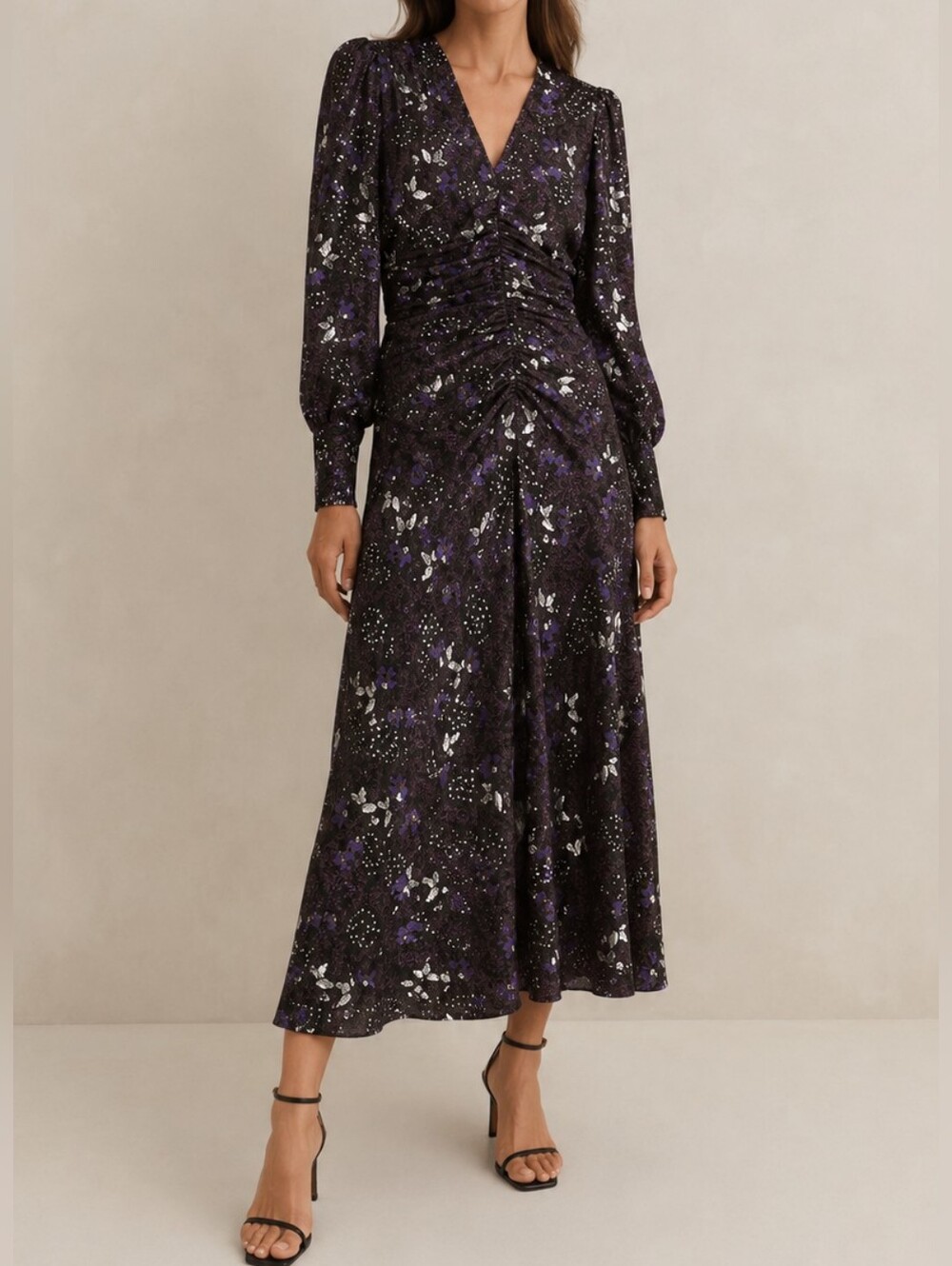 ME+EM Wild Meadow Print Ruched Maxi Dress Size 10